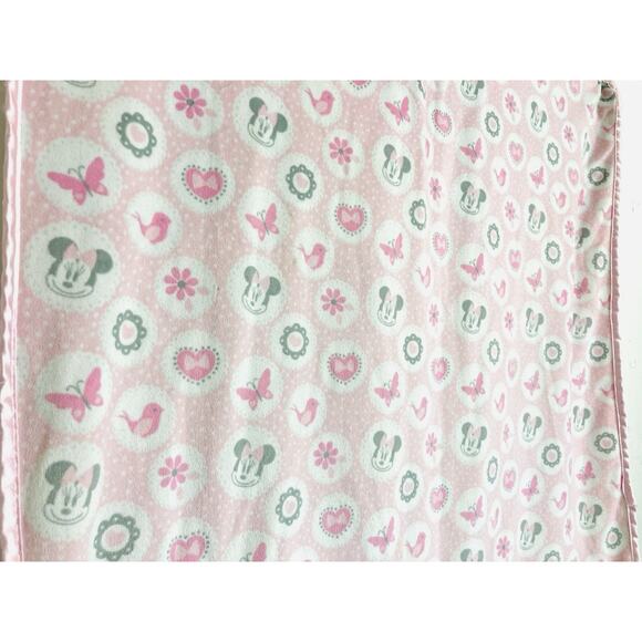 Disney Baby Minnie Mouse Pink Sherpa Style Blanket Bird Butterfly Flower Heart - Picture 4 of 9